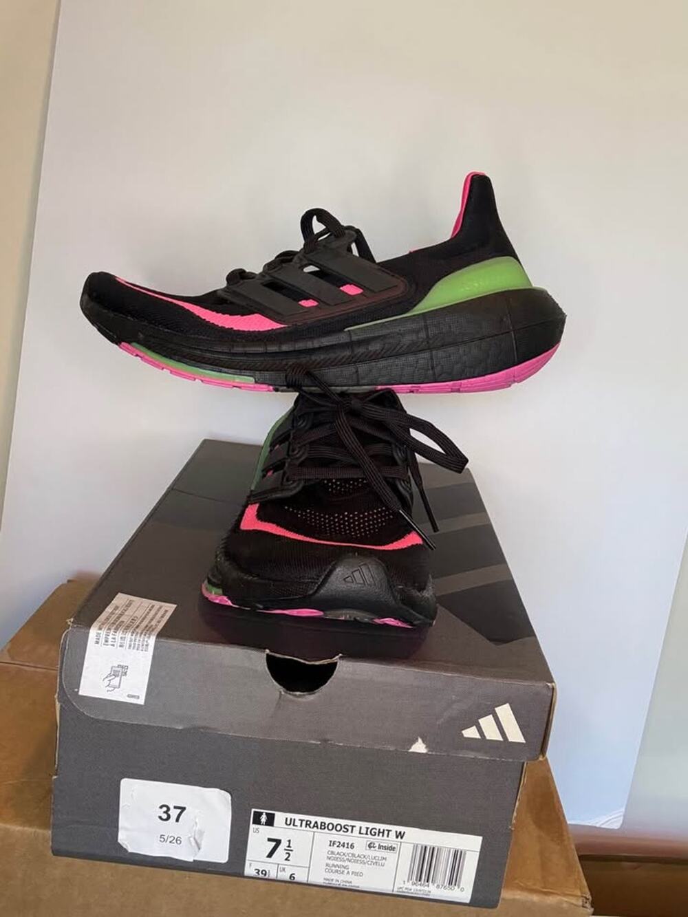 Adidas Ultraboost Light W Running Shoes Black Pink Green US 7.5